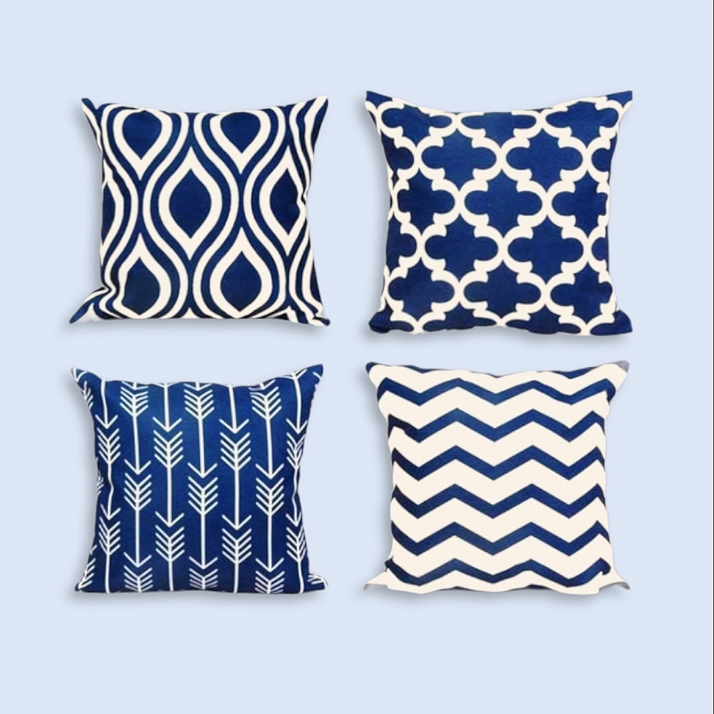 New Canvas Blue and Beige Pattern Pillow Covers pk of 4 ( 17×17")